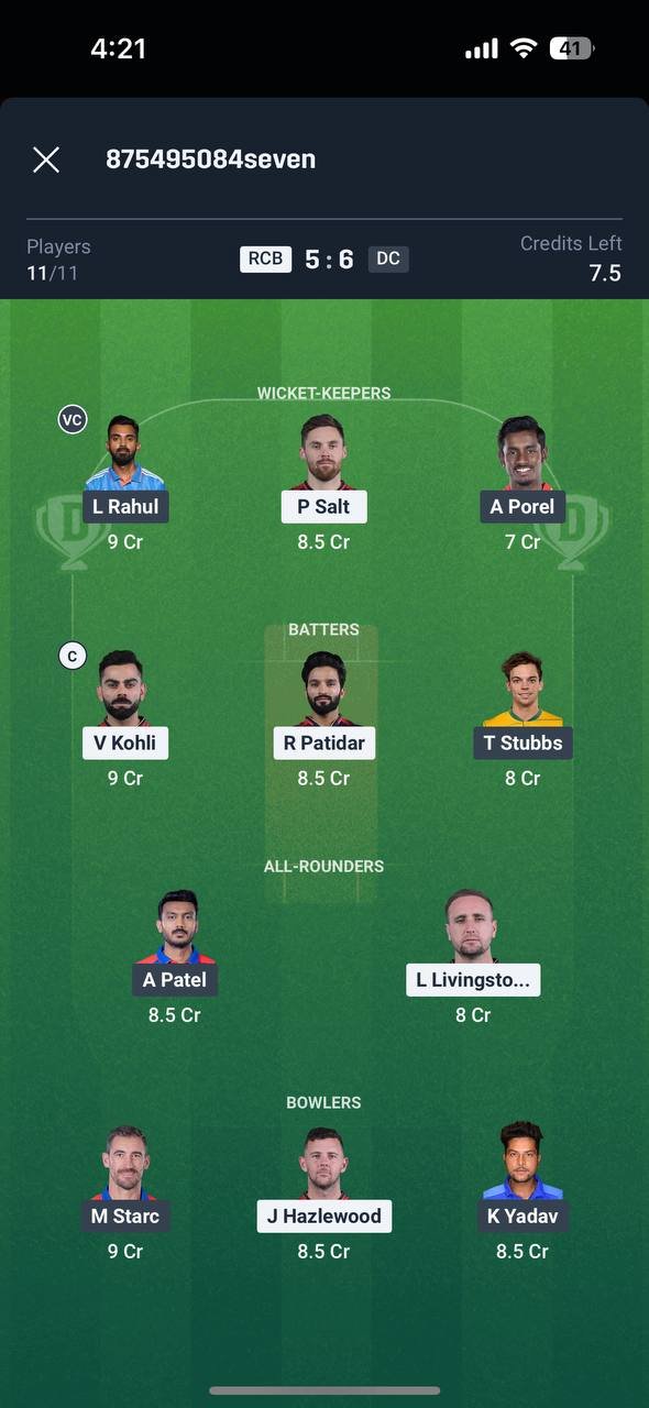 Dream11 Small League Team