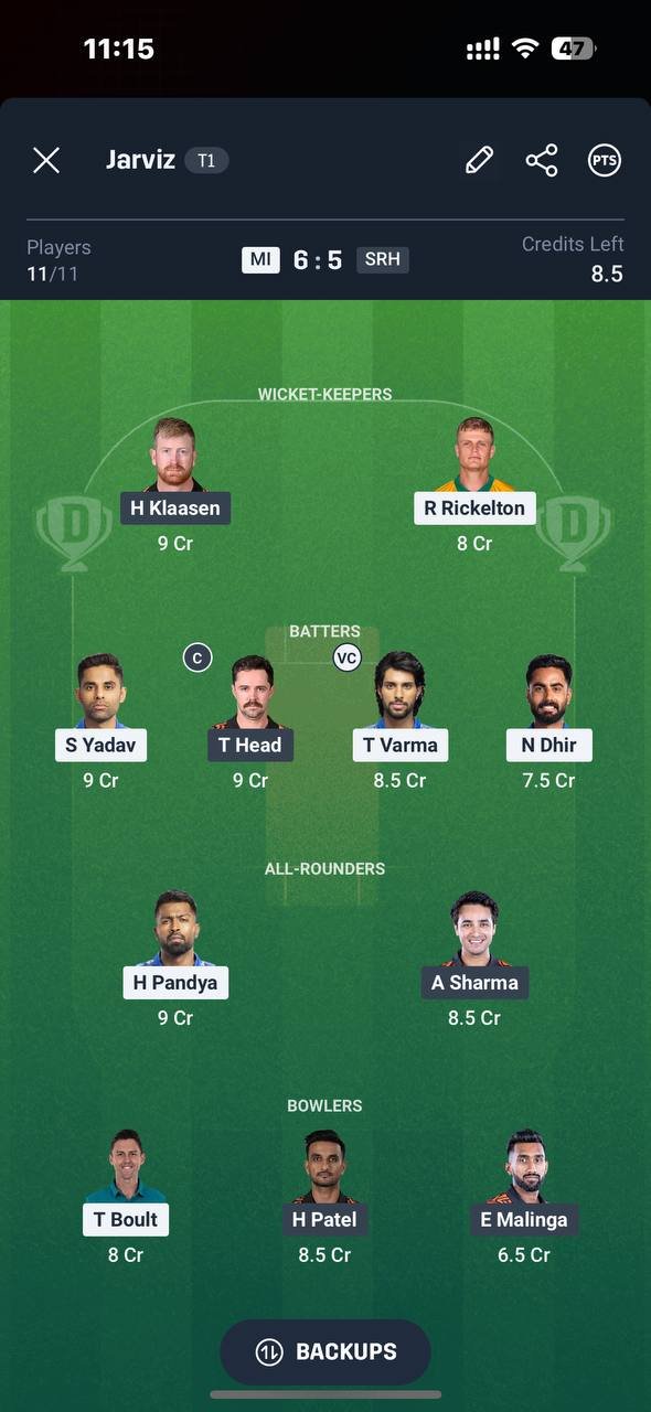 Dream11 Small League Team