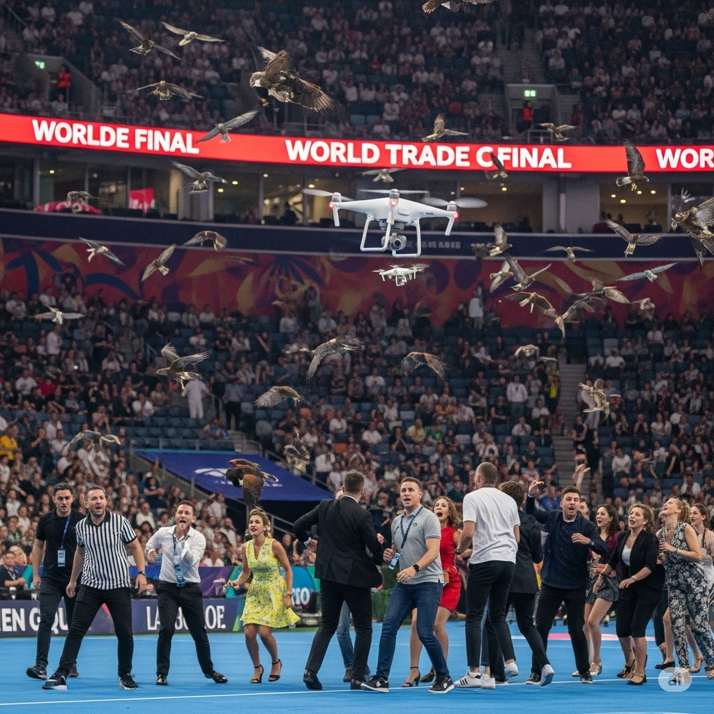 WTC Final Disrupted by Hawk Invasion as Flying Drones Trigger Bird Uprising