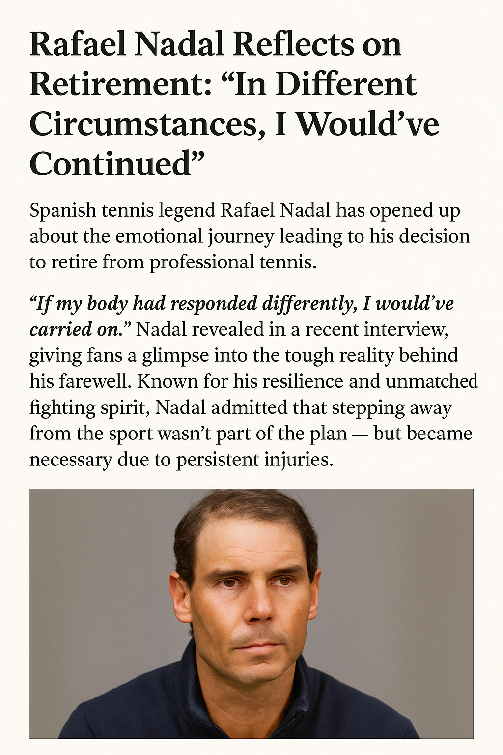 Rafael Nadal Reflects on Retirement: “In Different Circumstances, I Would’ve Continued”